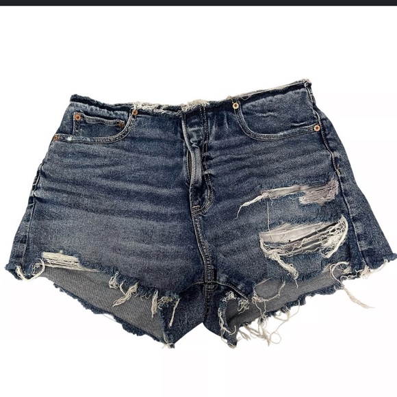 American Eagle high rise 90s boyfriend distressed waist/hem denim shorts - Picture 1 of 8